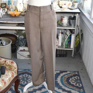 Vintage 70s Farah Pants Mens 38x27 Houndstooth Brown Cream High Rise USA Made